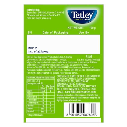 Tetley Loose Green Tea Leaves 100g, Classic Flavour, Immune With Added Vitamin C, Makes 80 Cups, Long Leaf Tea, 5X Antioxidants As An Apple