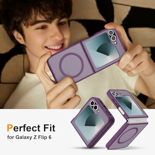 Image of ORETECH Magnetic for Samsung Galaxy Z Flip 7 FE Case Galaxy Z Flip 6, with [2 x Screen Protector] Translucent Back Non-Slip Shockproof Bumper Case for Galaxy Z Flip 7FE / 6 - Deep Purple