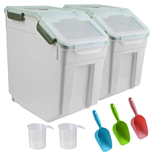 ANMOO Juego de 2 recipientes herméticos de almacenamiento de alimentos para perros de 22 libras, contenedor grande de alimentos para mascotas con ruedas, contenedor de comida para gatos sin BPA con