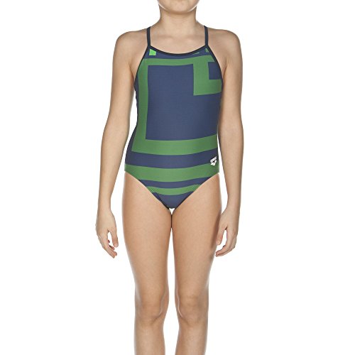Arena 2A196 Girl's Polytech Electron Youth Light Drop Back Swimsuit, Navy/Kelly Green - 26