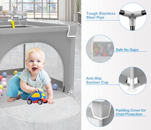 GERCHAM Laufstall Baby 90x90cm Laufgitter Baby Faltbar mit Sicherheitstür für Apartment,Kleines Laufstall mit Atmungsaktivem Netz und Rutschfeste Basis Playpen