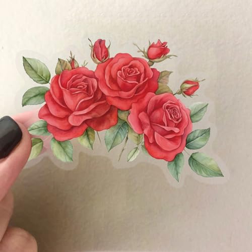 Image of Transparent Flora Scrapbook Stickers Aesthetic Flowers Stickers(Red) | Transparent & Waterproof Sticker for Scrapbook Journal Water Bottle Kindle, DIY Crafts, Party Supplies