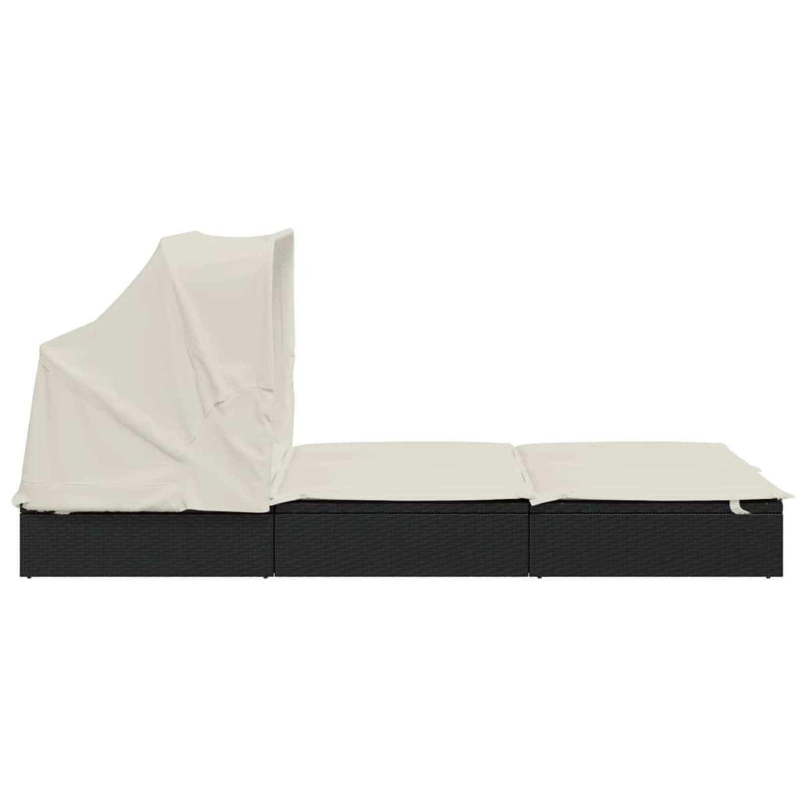 Homgoday Lit double toit pliable noir 213 x 118 x 97 cm en polyrotin, chaises longues, canapé-lit, chaises de jardin, lit de piscine, lit de jardin