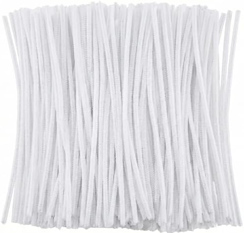 White Pipe Cleaners Crafts (100 Pack) Chenille Stems for DIY Art Decorations Creative (6 mm x 12 Inch)