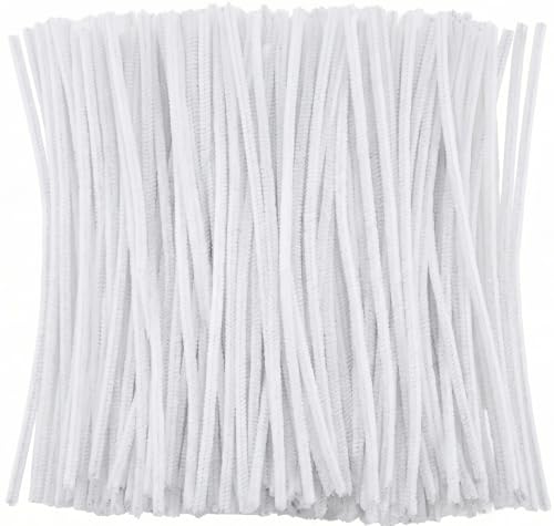 White Pipe Cleaners Crafts (100 Pack) Chenille Stems for DIY Art Decorations Creative (6 mm x 12 Inch)
