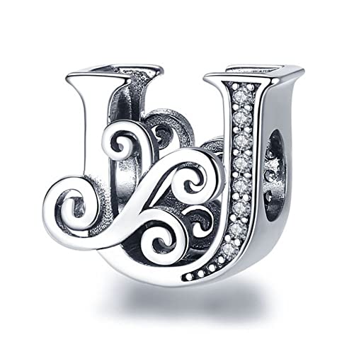 BEEUVIP U Abalorios Charms Colgantes de Alfabeto Cuentas Plata de Ley 925 con Circonita cúbica Transparente Compatible con Pulsera Pandora & Europeo, Charms de Letra para Mujer El estilo B