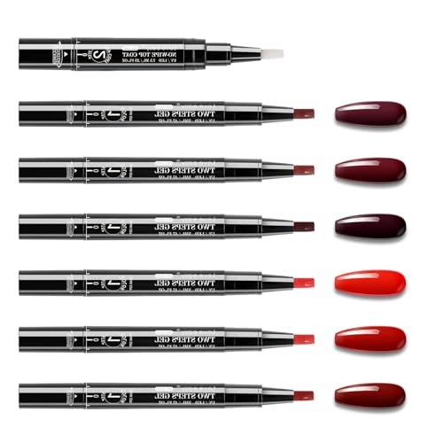 Love Easy 2-Step Gel Nail Polish Pens with No-Wipe Top Coat, 6 Colors Red Nail Polish Set, Quick Dry Long Lasting Gel Polish, Beginner Friendly Nail Art Pen, UV/LED Lamp Required, Portable for Travel