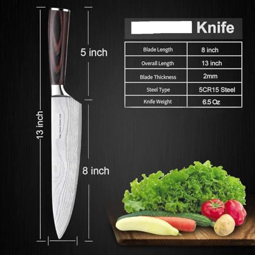Image of 8Inch High Carbon German Stainless Steel Kitchen Chefs Knife for Cutting, Chopping, Dicing, Slicing, Mincing, Professional Cooking Knife with Ergonomic Handle & Sharp Blade(1-Knife-Without Box)