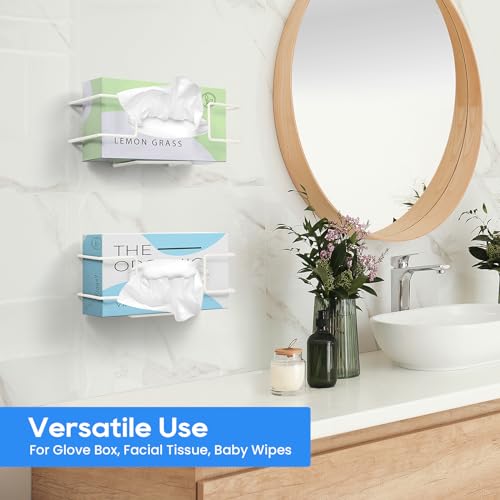 Image of THYGIFTREE Glove Box Holder Wall Mount Dispenser, 2 Pack with 1 Small + 1 Large Rack, Small Fits 100 Count Boxes, Large Fits 100 & 200 Count Boxes, Fits Most Nitrile Latex & Vinyl Glove Boxes, White