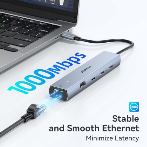 Image of MOKiN 10Gbps USB C Hub Ethernet, 7 in 1 USB C Adapter for MacBook Pro /Air with 4K@60HZ HDMI, 3*USB-C 10Gbps Data, RJ45, USB 2.0, 100W PD, USB C Dongle for MacBook Pro /Air /Dell /HP /Thinkpad /Lenovo. | 7 in 1 HDMI Adapter with 3x USB-C 10Gbps Data, HDMI, Ethernet, 100W PD Charging, Mac Dongle for Dell /HP /Lenovo /Laptop