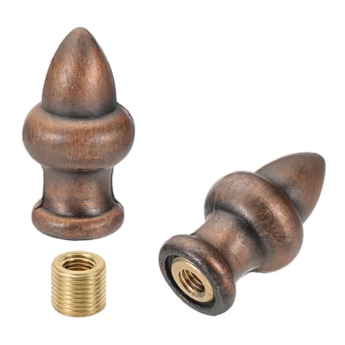 Image of PATIKIL 36 x 20mm Lamp Finials Caps Knob, 2 Set Solid Lamp Shade Top Decoration Screw Cap Nuts with Brass Reducing Adapter for Table Lamps Floor Lamps, Red Bronze