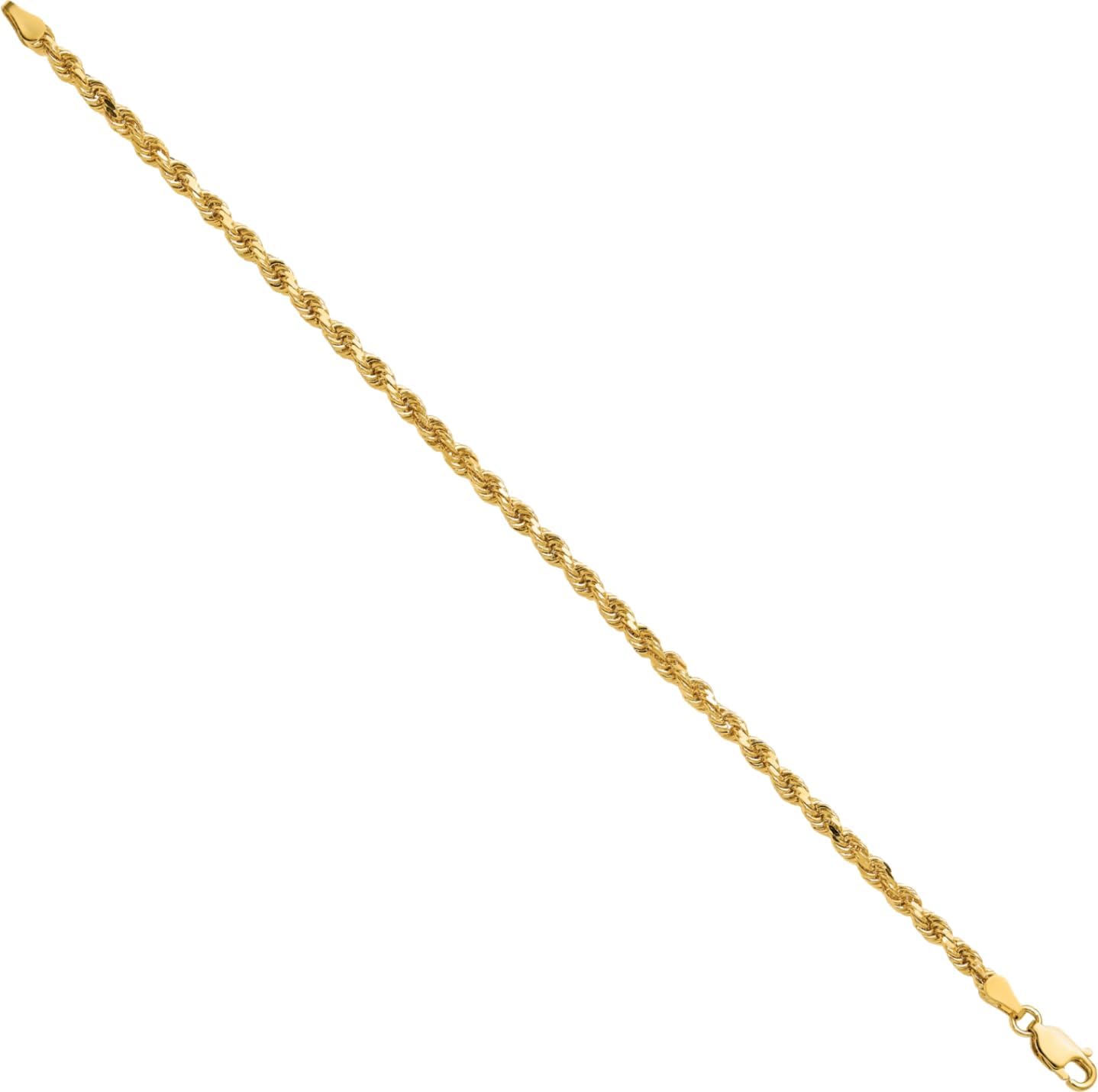 IceCarats 10K Solid Yellow Gold 3.25mm Rope Chain Bracelet Diamond Cut, Polished