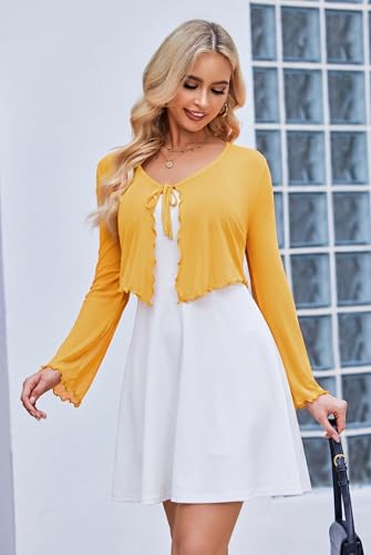 Image of Avidlove Womens Sheer Shrug Tie Front Long Bell Sleeve Mesh Bolero Lightweight Summer Casual Short Shawl Top