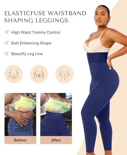 Image of SHAPELLX Women High Waist Leggings Tummy Control ElasticFuse Waistband Shaping Leggings Waist Trainer Yoga Pants