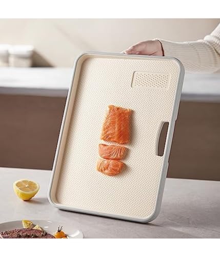 Planche à découper multifonction en plastique beige avec traitement antidérapant