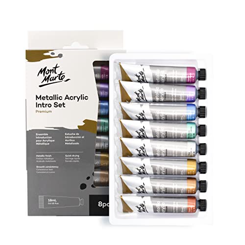 MONT MARTE Pintura Acrilica - Metálica - 8 piezas, 18 ml tubos - Ideal para pintura acrílica - Colores brillantes y resistentes a la luz con gran opacidad - Ideal para Principiantes y Artistas