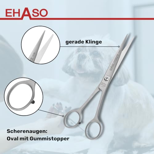 EHASO Hochwertige Gerade Hundeschere aus - Für langhaar & kurzhaar - 19 cm matt - Fellschere für Hunde & Katzen - Profischere für Jede Art von Fell direkt Solingen