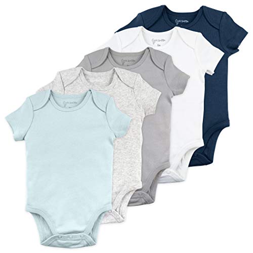 5-Pack Short Sleeve Bodysuits by Mac & Moon in Light Blue, Dark Blue, Gray & White, Baby Boy Girl