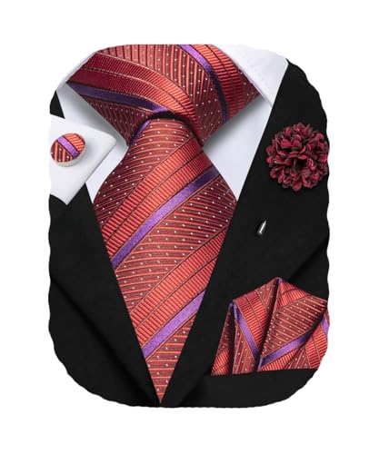 Image of Hi-Tie Men's Silk Ties Formal Woven Classic Necktie Pocket Square Cufflinks Lapel Pin Set Wedding Business