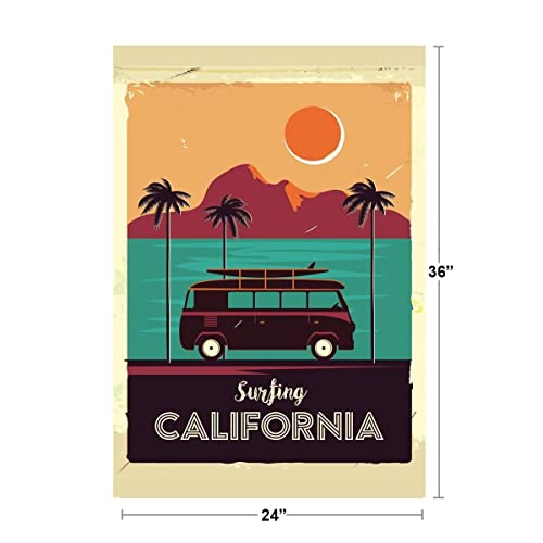 Surfing Poster California Coastline Van Surf Travel Beach Beachy Tropical Paradise Sea Art Graphic Sand Waves Vintage Retro Cool Wall Decor Art Print Poster 24X36 #TOP3