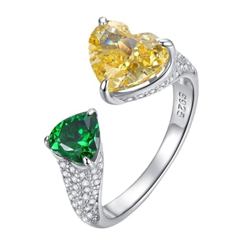 Bague double cœur argent et diamant CZ vert jaune pour sublimer vos tenues