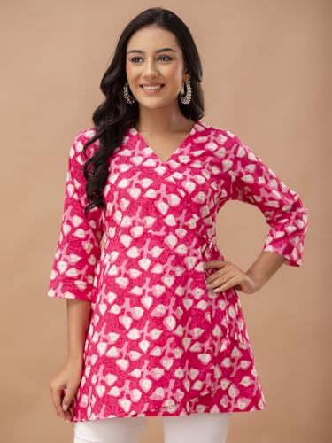 Image of feranoid Floral Print Angrakha 3 Sleeves Flared Kurti