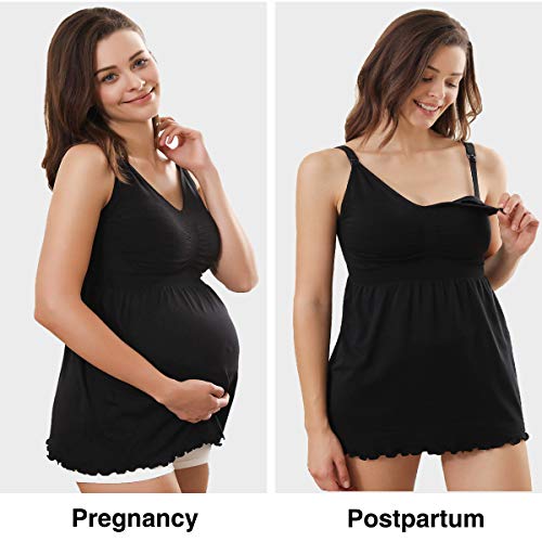 Ilovesia Women's Plus Size Nursing Tank Tops Maternity Breastfeeding With Padded Bra Cami Shirt Pack Of 2 Black+Black Size 3Xl #TOP4
