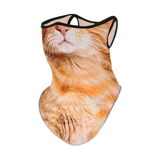 yueton 1 Pack Cute Orange Tabby Cat Face Mask Fun 3D Animal Neck Gaiter Face Mask Dust Face Cover with Ear-Hanging for Women Men