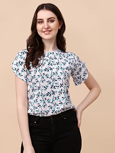 Image of Wedani Women's Casual Short Sleeves Round Neck Foral Regular Fit Top
