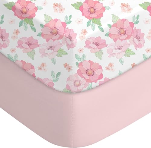 Image of Baby Crib Sheets for Girl and Boys, 2 Pack 52”x 28”x8” Mini Crib Sheets Fitted for Standard Crib and Toddler Mattress Soft Microfiber Baby Crib Bedding Set Sheets for Crib (Floral)