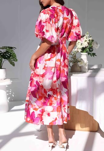 Image of Maxigerui Women's Summer Floral Maxi Dress Spring Wedding Guest Dress 2026 Red Floral S