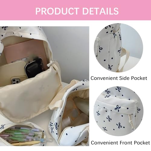 Bow Backpack, Nylon Rucksack Cute Backpack, for Daily Commuting ＆ Travel (Pink Bow)4