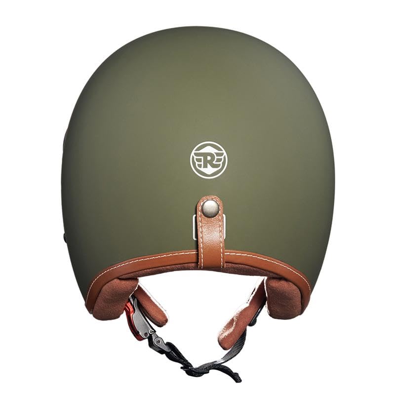 Image of Royal Enfield Leather Trim Helmet(V) BTL Green L-600MM | Fit: Regular | Certification: ISI & DOT | Material : ABS | Type: Open Face with Bubble Visor | Gender: Unisex