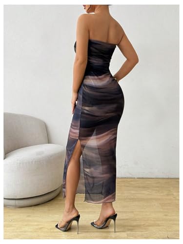 Image of Milumia Women's Tie Dye Strapless Maxi Dress Mesh Split Bodycon Vacation Long Tube Dresses