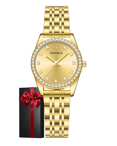 CIVO Elegante Analog Diamant Damenuhr: Gold Wasserdicht Uhr Damen mit Sonnenschliff Zifferblatt - Edelstahl Quartz für Arbeit und Freizeit - Modebewusste Erwachsene Frauen