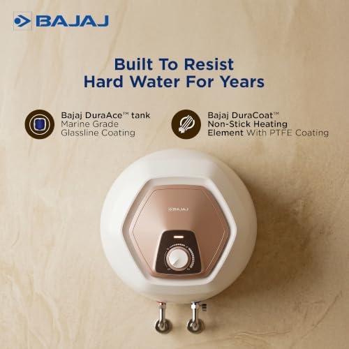 Image of Bajaj Armor Series Contempo Neo 15L Storage Water Heater For Home|5 Star Rated Geyser For Bathroom|Glass-lined Coating|Non-Stick Heating Element|Suitable For High Rise Building|White & Beige