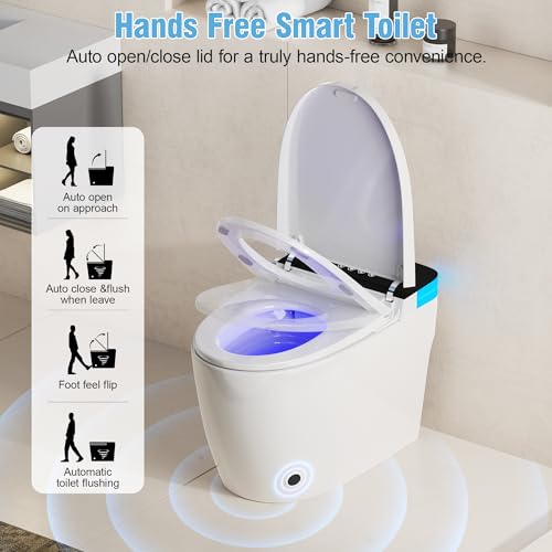Image of Luxury Smart Toilet, Elongated One Piece Toilet with Heated Seat, Dryer, Auto-Lift Lid, Soft Close, Electric Tankless Bidet Toilets for Bathroom with Siphon Dual Flush 0.8 /1.2 GPF, MAP 1000g