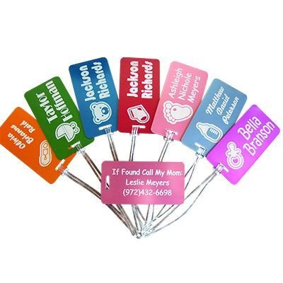 Custom Baby Diaper Bag & Stroller Id Tag Luggage Free Laser Engraving Tag Set (2) #TOP4