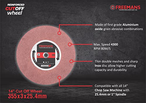 Image of FREEMANS 14-Inch /355mm Double Net Red Cut Off Wheels-(Set of 25 Pieces) | Made of Aluminium Oxide Grain Abrasive|Use For Cutting of Metals, Steel, Stainless Steel, Cast Iron, and Ferrous Metals