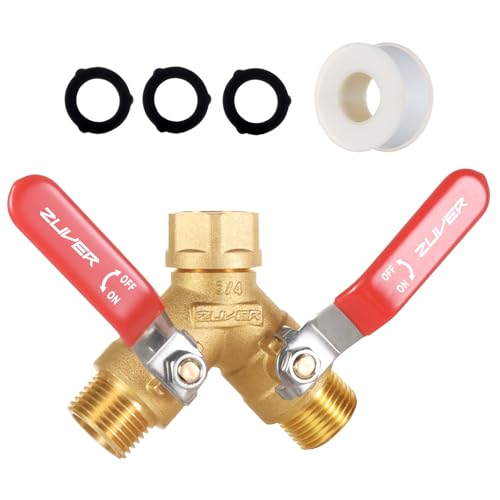 ZUVER Garden Hose Splitter 2-Way Heavy Duty Solid Brass Y Valve with Stainless Steel Long Handle, 3/4" GHT Thread Full Flow Water Diverter, Outdoor Faucet Connector for Lawn, Irrigation & Washing