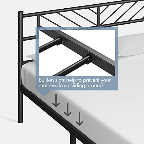 Topeakmart Queen Size Metal Platform Bed with Arrow Design Headboard and Footboard, 13 Inches Underbed Storage, 12 Built-in Steel Slats, No Box Spring Needed, Black