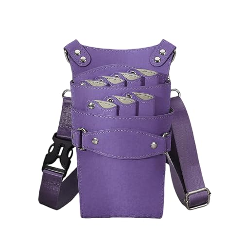 LIFAzqJIU 美容師 シザーケース トリマー 大容量 7丁 収納 サロン コーム ハサミ収納 ポーチ 理容室 ウエスト ショルダーバッグ はさみ 櫛 家庭用 トリマー ツールポーチ サロン レザー 挿し 理容師 トリマー ベルト付き (パープル)