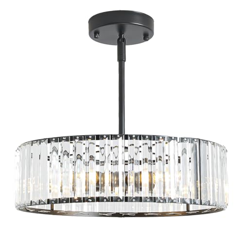 etiruety 4-Light Black Crystal Chandelier for Dining Room,Modern Semi Flush