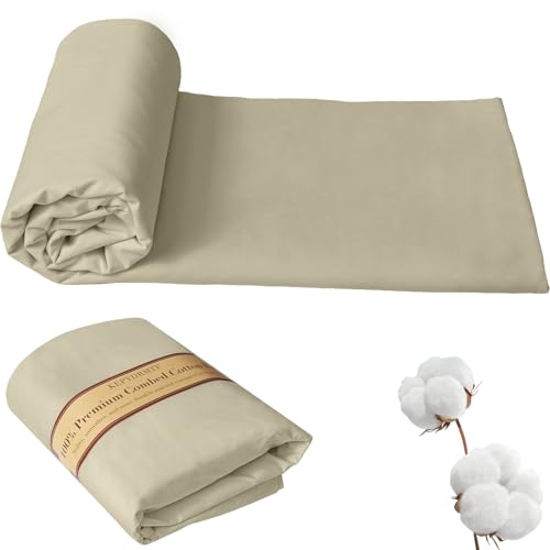 KEPYDRMTF 58”Wide 100% Combed Cotton Fabric By The Yard, Khaki Fabric, Soft and Durable, Quilting Material for Sewing and DIY (Khaki, 5 Yard)