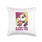 K-Pop Panda Bliss: Bubble Tea Delight Collection Throw Pillow
