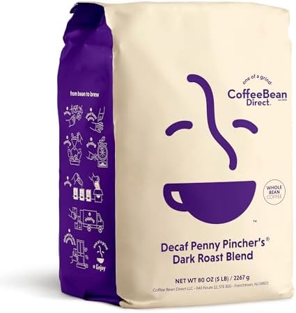Coffee Bean Direct Decaf Penny Pincher's® Dark Roast, Whole Bean, 5lb Bag