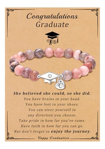 Sistble 2026 Graduation Gifts High School Graduation Gifts C Initial Bracelets for Her 2026 College Gift 2026 Zebra Jasper Beaded Jewelry
