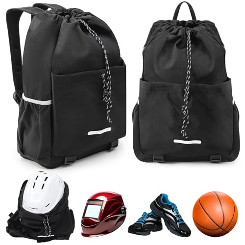 Aliceset Helmet Backpacks Welding Waterproof Motorcycle Helmet Bag with Drawstring Adjustable Shoulder Straps Pocket Nylon Large Capacity Gift for Electrician Welder School Students(Black)