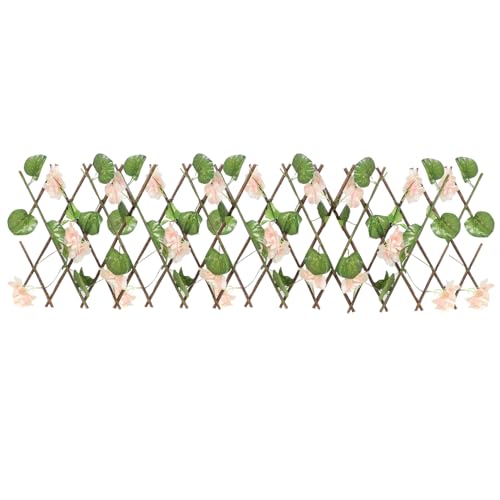 jojofuny Artificial Flower Trellis Privacy Fence Panel for Garden Balcony Outdoor, Expandable Pink Lattice Fence Screen with Decorative Cherry Blossom, Plant Climbing Support and Privacy Screening