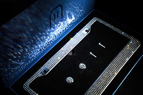 Handcrafted Bling License Plate Frames For Women, Men | 1 Pack Bedazzled Cover With Glittery Screw Caps | Stainless Steel Diamond Rhinestone License Plate Frame/Cover | Giftbox Included (White) #TOP7